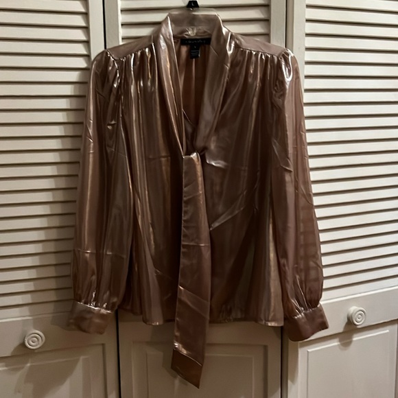 A Love Story Tops - A Love Story Metallic Rose Gold Puff Sleeves Tie Front Blouse Size M